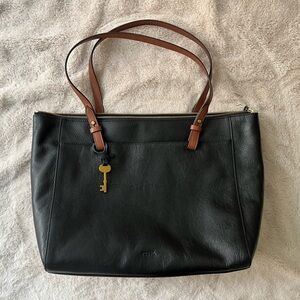 NWT Fossil Black Leather Rachel TZ Tote Bag